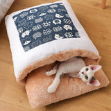 Winter Warm Pet Dog Cave Bed Soft Fleece Washable Removable for Cat Puppy Japanese Style Sleeping Bag Cushion House