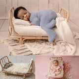 Wooden Baby Bed Portable Retro Rattan Bamboo Chair Newborn Photography Accessories for Bebe Photo Studio Baby Shoot Posing Prop