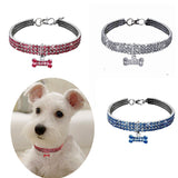Bone-shaped Pendant Cat Dog Collar Rhinestone Inlay Dog Necklace Pet Collar Mixed Color Elastic Jewelry Collar Dog Accessories
