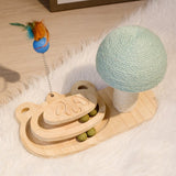 Wooden Cat Scratching Post Sisal Scratcher Toy with 2/3 Layer Tracks Spinning Cat ToysTurntable with Interactive Balls
