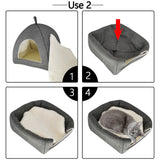 Dropshipping Foldable 2-in-1 Cat Bed Indoor Kitten Tent House Warm For Small Pet Pad Dog Nest  Cave Sleeping Cozy Plush Mat