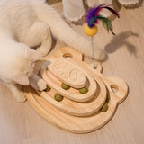 Wooden Cat Scratching Post Sisal Scratcher Toy with 2/3 Layer Tracks Spinning Cat ToysTurntable with Interactive Balls