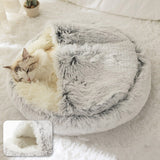 Dog Bed Round Plush Cat Warm Bed House Soft Long Plush Pet Dog Bed For Small Dogs Cat Nest 2 In 1 Cat Bed Cushion Sleeping Sofa