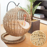 Rattan Cat Bed Handmade Cat House Round Pet Hammock Warm Cushion Home Creative Woven Pet Bed Nest Cat Supplies Sleeping Mat Cave