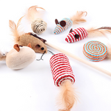 7pc/set Funny Cat Stick Interesting Interactive Cat Toy with Bell Mouse Feather Cat Toy Kitten Chew Toy Interactive Stick