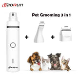Baorun 3 IN 1 Pet Grooming Machine Dog Cat Hair Trimmer USB Rechargeable Pets Clippers Nail Grinding &amp; Hair Trimmer &amp; Foot Hair