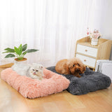 Long Plush Dog Bed Square Dog Mat Pet Cushion Blanket Soft Fleece Cat Cushion Puppy Chihuahua Sofa Mat Pad For Small Large Dogs