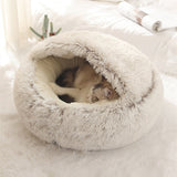 Dog Bed Round Plush Cat Warm Bed House Soft Long Plush Pet Dog Bed For Small Dogs Cat Nest 2 In 1 Cat Bed Cushion Sleeping Sofa