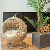 Rattan Cat Bed Handmade Cat House Round Pet Hammock Warm Cushion Home Creative Woven Pet Bed Nest Cat Supplies Sleeping Mat Cave
