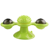 Funny Cat Toy Spinning Windmill with LED Ball ＆Catnip Scratch Hair Brush Intelligence Training Suction Cup Cats Spinner Toy