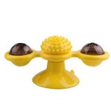 Funny Cat Toy Spinning Windmill with LED Ball ＆Catnip Scratch Hair Brush Intelligence Training Suction Cup Cats Spinner Toy