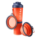 Portable 2 in 1 Pet Folding Water Bottle Food Container With Folding Silicone Pet Bowl Outdoor Travel Dog Cat Feeder Cup Bowl