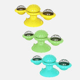 Funny Cat Toy Spinning Windmill with LED Ball ＆Catnip Scratch Hair Brush Intelligence Training Suction Cup Cats Spinner Toy
