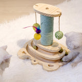 Wooden Cat Scratching Post Sisal Scratcher Toy with 2/3 Layer Tracks Spinning Cat ToysTurntable with Interactive Balls