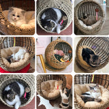Rattan Cat Bed Handmade Cat House Round Pet Hammock Warm Cushion Home Creative Woven Pet Bed Nest Cat Supplies Sleeping Mat Cave