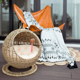 Rattan Cat Bed Handmade Cat House Round Pet Hammock Warm Cushion Home Creative Woven Pet Bed Nest Cat Supplies Sleeping Mat Cave