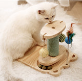Wooden Cat Scratching Post Sisal Scratcher Toy with 2/3 Layer Tracks Spinning Cat ToysTurntable with Interactive Balls