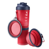 Portable 2 in 1 Pet Folding Water Bottle Food Container With Folding Silicone Pet Bowl Outdoor Travel Dog Cat Feeder Cup Bowl