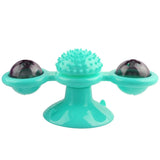 Funny Cat Toy Spinning Windmill with LED Ball ＆Catnip Scratch Hair Brush Intelligence Training Suction Cup Cats Spinner Toy
