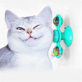 Funny Cat Toy Spinning Windmill with LED Ball ＆Catnip Scratch Hair Brush Intelligence Training Suction Cup Cats Spinner Toy
