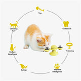 Funny Cat Toy Spinning Windmill with LED Ball ＆Catnip Scratch Hair Brush Intelligence Training Suction Cup Cats Spinner Toy