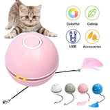 Smart Cat Interactive Toy Colorful LED Self Rotating Ball With Catnip Bell and Feather Toys USB Rechargeable Cat Kitten Ball Toy