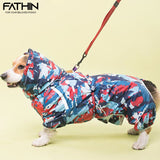 FATHIN Welsh Corgi Dog Waterproof Dog Coat Jumpsuit Pet Clothing Raincoat Dog Clothes with Reflective Strip L-6L for Large Dogs