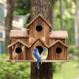 Hanging Wooden Hummingbird House For Outside, 6 Hole Handmade Natural Birdhouse Large Outdoor Shelter Decorate Backyard/courtyar