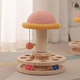 Mushroom Cat Scratcher Pet Track Toy 3 in 1 Cat Scratching Post Natural Sisal and Wood Base Grinding Claw Funny Interactive Toy