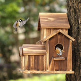 Hanging Wooden Hummingbird House For Outside, 6 Hole Handmade Natural Birdhouse Large Outdoor Shelter Decorate Backyard/courtyar