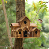 Hanging Wooden Hummingbird House For Outside, 6 Hole Handmade Natural Birdhouse Large Outdoor Shelter Decorate Backyard/courtyar