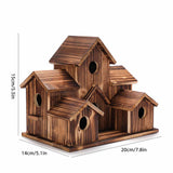 Hanging Wooden Hummingbird House For Outside, 6 Hole Handmade Natural Birdhouse Large Outdoor Shelter Decorate Backyard/courtyar