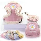 Dog Harness and Leash Set Snack Bag Soft Keep Warm Embroidery Cat Harnesses Leash for Small Medium Dogs Vest Outdoor Walking