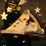 Mewoofun Cat Window Perch Wooden Assembly Hanging Bed Cotton Canvas Easy Washable Multi-Ply Plywood Xmas Snowwhite Version