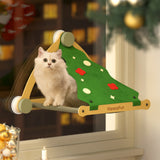 Mewoofun Cat Window Perch Wooden Assembly Hanging Bed Cotton Canvas Easy Washable Multi-Ply Plywood Xmas Snowwhite Version