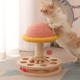 Mushroom Cat Scratcher Pet Track Toy 3 in 1 Cat Scratching Post Natural Sisal and Wood Base Grinding Claw Funny Interactive Toy