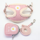 Dog Harness and Leash Set Snack Bag Soft Keep Warm Embroidery Cat Harnesses Leash for Small Medium Dogs Vest Outdoor Walking