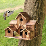 Hanging Wooden Hummingbird House For Outside, 6 Hole Handmade Natural Birdhouse Large Outdoor Shelter Decorate Backyard/courtyar