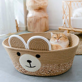 Pet Basket Mattress Rattan Grass Weaving Cat Nest Dog Kennel Straw Scratch Board Bed for Puppy Kitten All Season Universal
