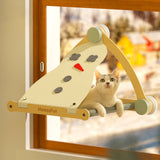 Mewoofun Cat Window Perch Wooden Assembly Hanging Bed Cotton Canvas Easy Washable Multi-Ply Plywood Xmas Snowwhite Version