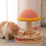 Mushroom Cat Scratcher Pet Track Toy 3 in 1 Cat Scratching Post Natural Sisal and Wood Base Grinding Claw Funny Interactive Toy