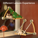 Mewoofun Cat Window Perch Wooden Assembly Hanging Bed Cotton Canvas Easy Washable Multi-Ply Plywood Xmas Snowwhite Version