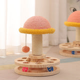 Mushroom Cat Scratcher Pet Track Toy 3 in 1 Cat Scratching Post Natural Sisal and Wood Base Grinding Claw Funny Interactive Toy