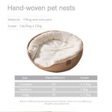 Pet Bed Cat Mat Kennel Dog Beds Sofa Bamboo Weaving Four Season Cozy Nest Baskets Waterproof Removable Cushion Sleeping Bag